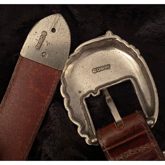 Disney Mickey & Co By Brighton Brown Statement Belt Silver Mickey Train Buckle - Picture 8 of 11